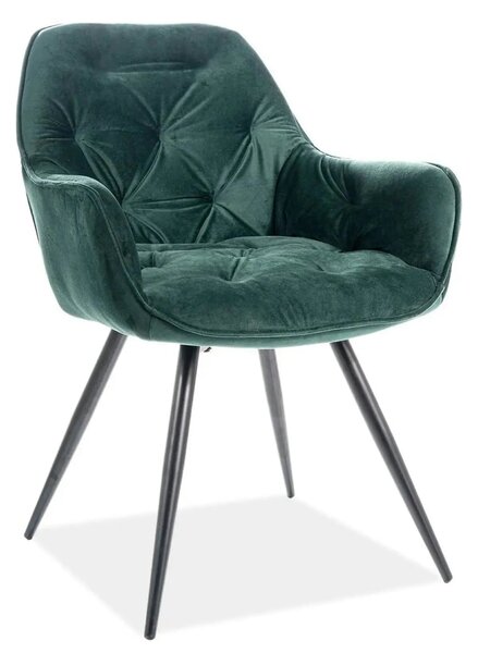 Scaun tapitat modern CHERRY, verde/negru, stofa catifelata/metal, 57x5