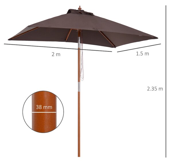 Outsunny Umbrelă de Grădină Înclinabilă cu Sistem cu Șnur și Orificiu de Ventilație, 200x150x235 cm, Cafeniu | Aosom Romania