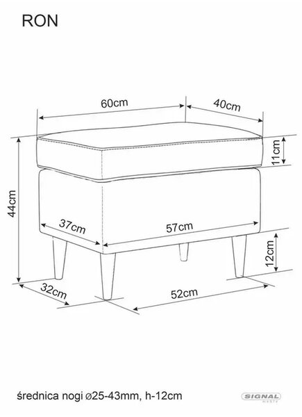 Taburet RON, stofa catifelata gri - Bluvel 14, 60x40x44 cm