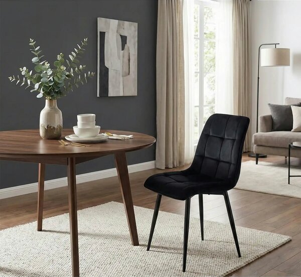 Scaun CHIC, negru, stofa catifelata/metal, 50x58x88 cm