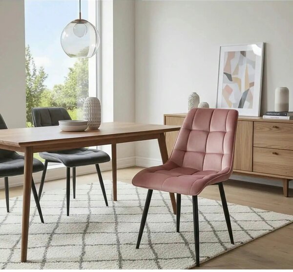 Scaun CHIC, roz/negru, stofa catifelata/metal, 50x58x88 cm