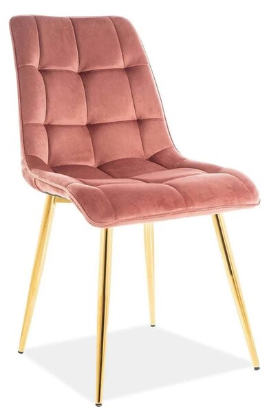 Scaun tapitat stofa catifelata CHIC, roz/auriu, 50x58x88 cm