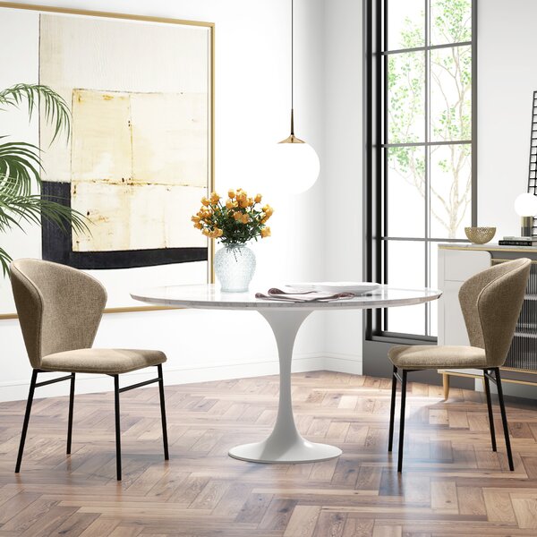 HOMCOM Scaun de masă, Design contemporan și elegant, Material textil cu efect de in, Oțel, 52 x 55 x 80 cm, Maro deschis | Aosom Romania