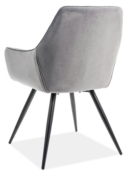 Scaun LINEA, gri/negru, stofa catifelata/metal, 43x43x82 cm