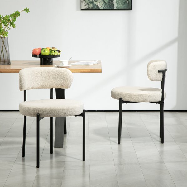 HOMCOM Set 2 Scaune de Dining Moderne din Tesătură Sherpa, Bej | Aosom Romania