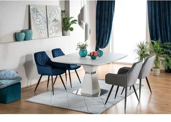 Scaun LINEA, gri/negru, stofa catifelata/metal, 43x43x82 cm