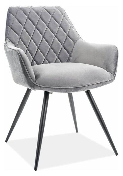 Scaun LINEA, gri/negru, stofa catifelata/metal, 43x43x82 cm