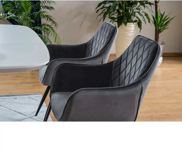 Scaun LINEA, gri/negru, stofa catifelata/metal, 43x43x82 cm