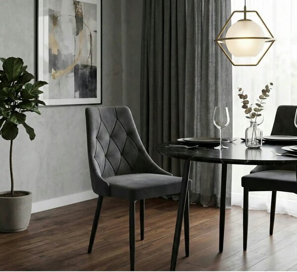 Scaun tapitat TRIX B, gri/negru, stofa catifelata/metal, 49x47x89 cm