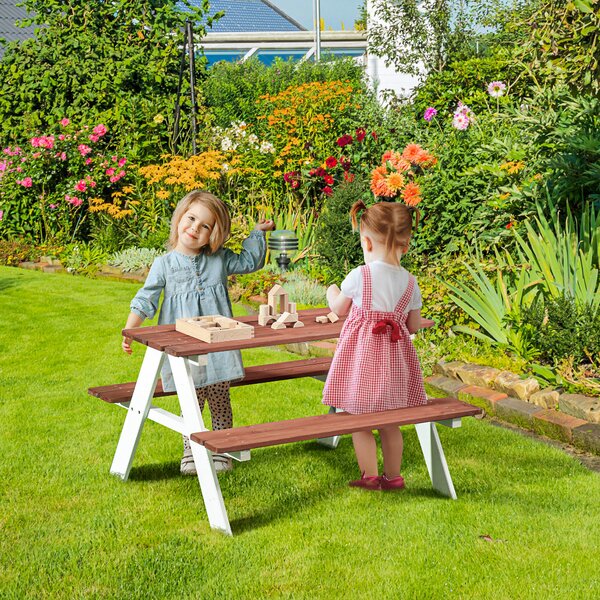 Outsunny Set Masă de Picnic pentru Copii, Masă și Băncuțe din Lemn, Mobilier de Grădină pentru Copii, Jocuri de Exterior, Vârsta 3-8 Ani, Maro | Aosom Romania