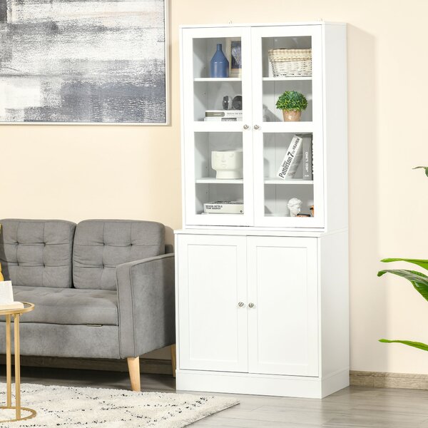 HOMCOM Mobilier de Bibliotecă cu 2 Dulapuri, Rafturi și Uși din Sticlă Alb | Aosom Romania