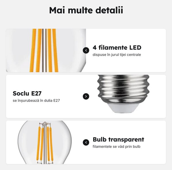 Bec LED cu filament A60, soclu E27, 8 W, stil vintage