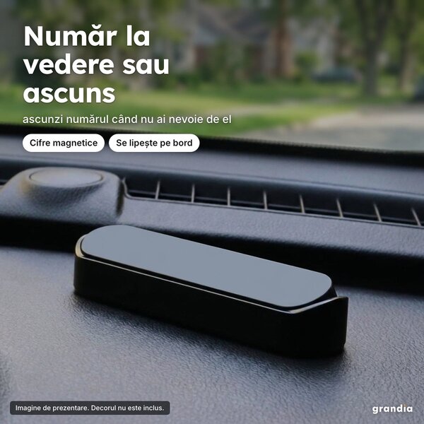 Suport auto pentru numărul de telefon, cifre magnetice, mod ascuns, negru