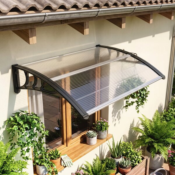 Outsunny Copertină de Exterior pentru Uși și Ferestre 75x100 cm, Protecție Solară și împotriva Ploii, cu Suport din Aluminiu, Transparentă | Aosom Romania