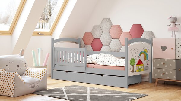 Pat copii cu tablă de scris Amely 80x180 - culoare gri