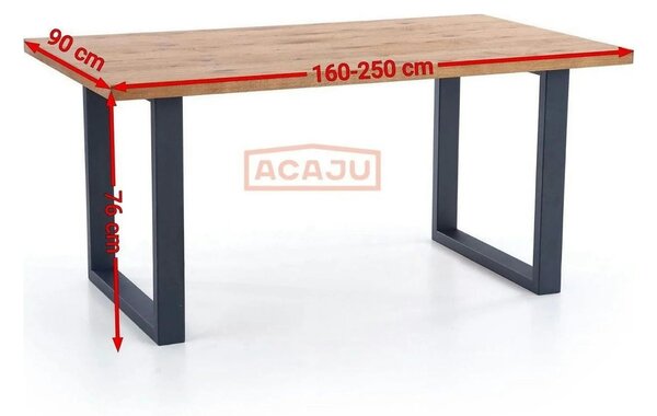 Masa extensibila PEREZ, stejar deschis/negru, 160/250x90x76 cm