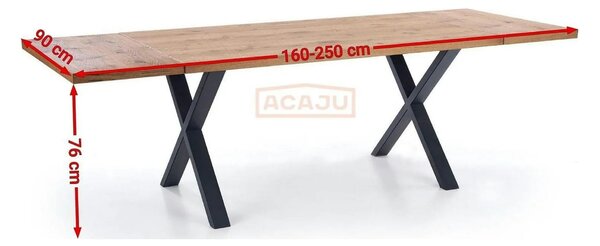 Masa extensibila XAVIER, stejar deschis/negru, lemn/otel, 160/250x90x7