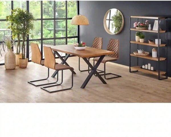 Masa extensibila XAVIER, stejar deschis/negru, lemn/otel, 160/250x90x7