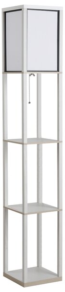 HOMCOM Lampă de Podea 40W cu 3 Rafturi Integrate și Comutator de Picior, Lampă Modernă din MDF și Acrilic, 26x26x160 cm, Alb | Aosom Romania
