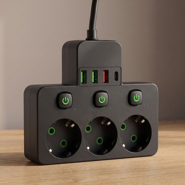 Prelungitor 3 Prize + 3x USB-A + USB-C JNH018 Black