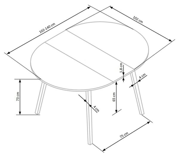 Masa extensibila RUBEN, alb/stejar, 102/142x102x73 cm