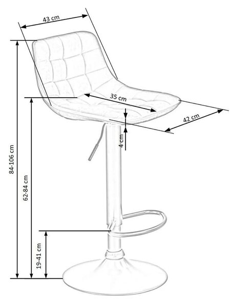 Scaun bar H95, albastru/negru, stofa catifelata/otel, 43x44x84/106 cm