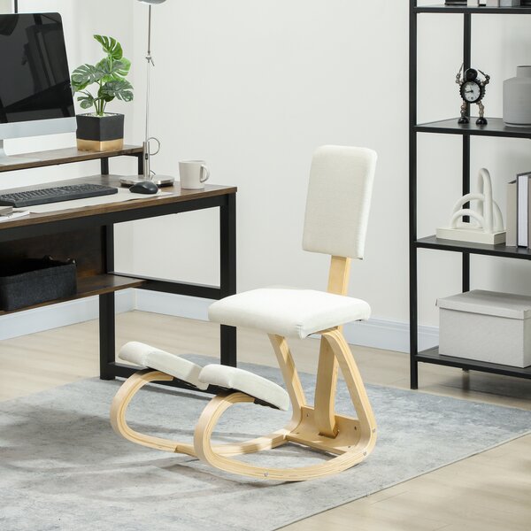 HOMCOM Sedia Inginocchiatoio in Tessuto Effetto Lino e Legno di Betulla Crema | Aosom Romania