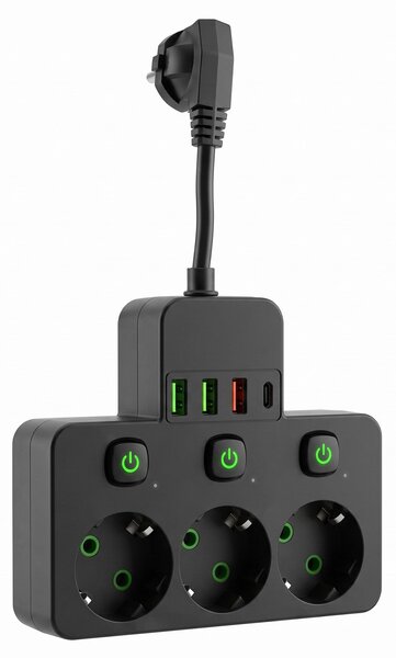Prelungitor 3 Prize + 3x USB-A + USB-C JNH018 Black