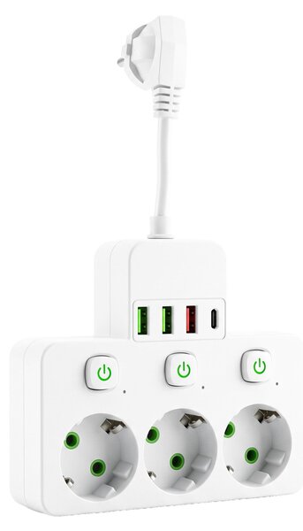 Prelungitor 3 Prize + 3x USB-A + USB-C JNH018 White