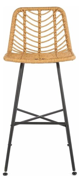 Scaun bar H97, negru/stejar, rattan sintetic/otel, 47x57x113 cm