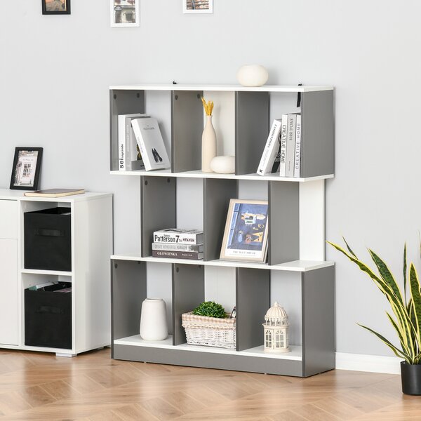 HOMCOM Bibliotecă Mobilă cu 8 Rafturi pentru Sufragerie și Dormitor, 100x24x124 cm, Gri Închis | Aosom Romania
