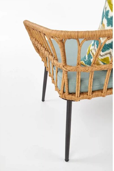 Banca GARDENA 2S, stejar/negru, rattan sintetic/otel, 140x68x71 cm