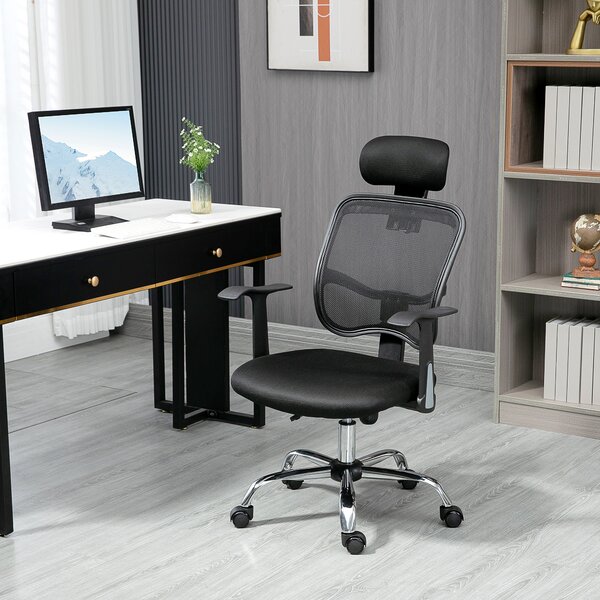 Vinsetto Scaun de Birou Ergonomic și Reglabil cu Tetieră, Negru | Aosom Romania