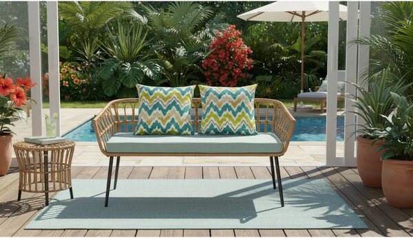 Banca GARDENA 2S, stejar/negru, rattan sintetic/otel, 140x68x71 cm