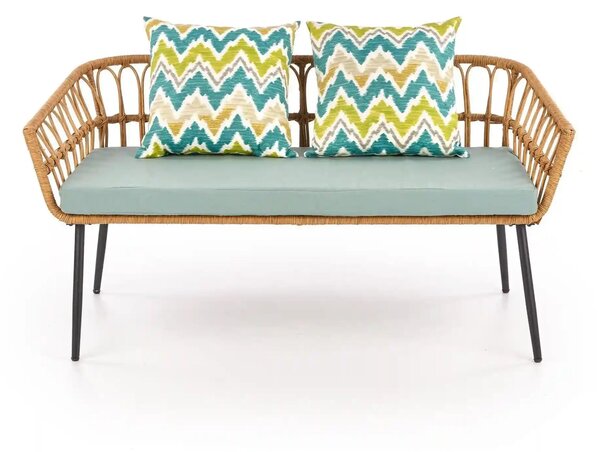Banca GARDENA 2S, stejar/negru, rattan sintetic/otel, 140x68x71 cm