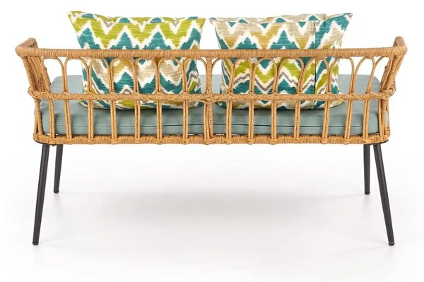 Banca GARDENA 2S, stejar/negru, rattan sintetic/otel, 140x68x71 cm