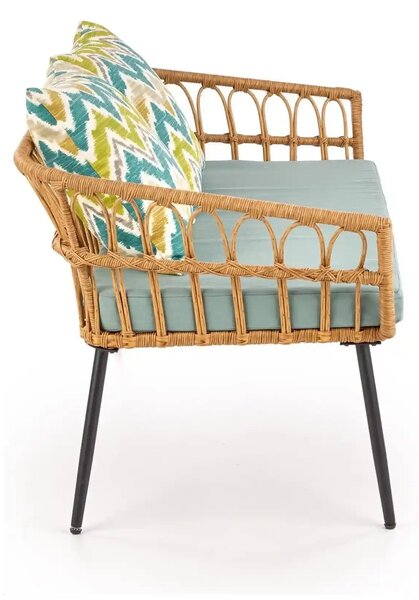 Banca GARDENA 2S, stejar/negru, rattan sintetic/otel, 140x68x71 cm