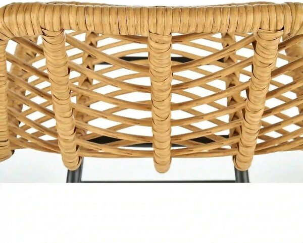 Scaun bar H97, negru/stejar, rattan sintetic/otel, 47x57x113 cm