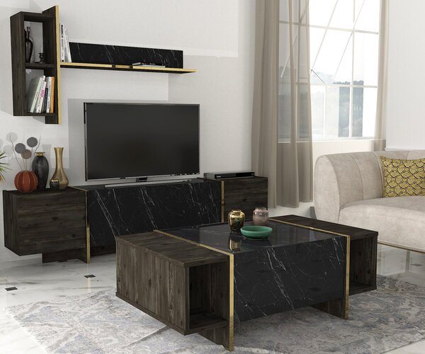 Mobilier living Vivaldi (Negru + Auriu). 1073514