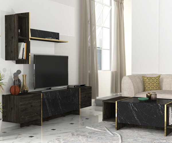 Mobilier living Vivaldi (Negru + Auriu). 1073514