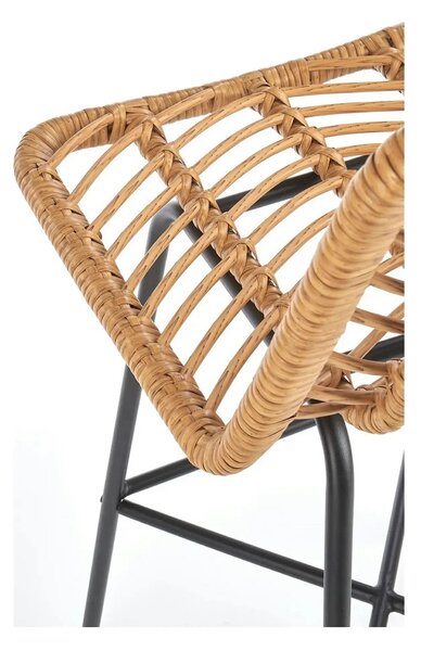 Scaun bar H97, negru/stejar, rattan sintetic/otel, 47x57x113 cm