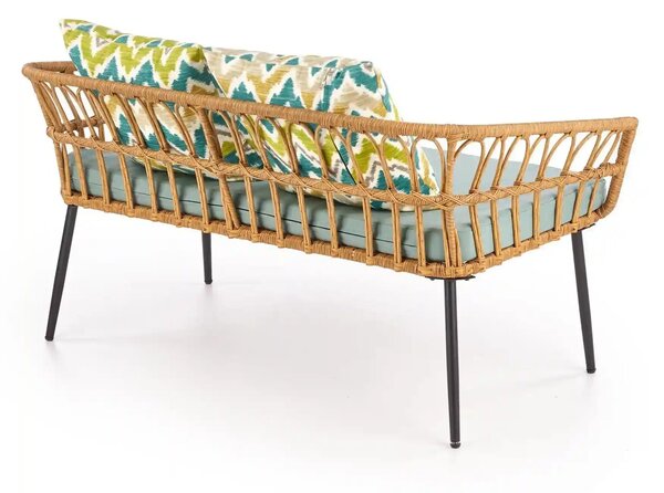 Banca GARDENA 2S, stejar/negru, rattan sintetic/otel, 140x68x71 cm