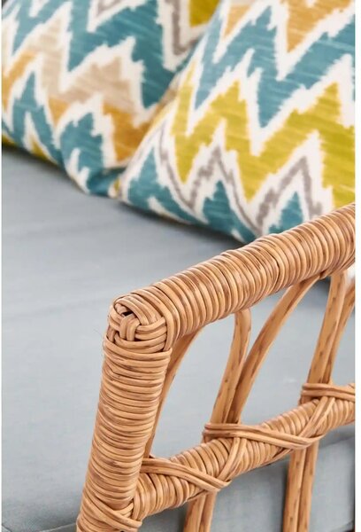 Banca GARDENA 2S, stejar/negru, rattan sintetic/otel, 140x68x71 cm