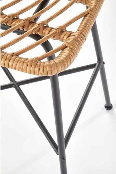 Scaun bar H97, negru/stejar, rattan sintetic/otel, 47x57x113 cm