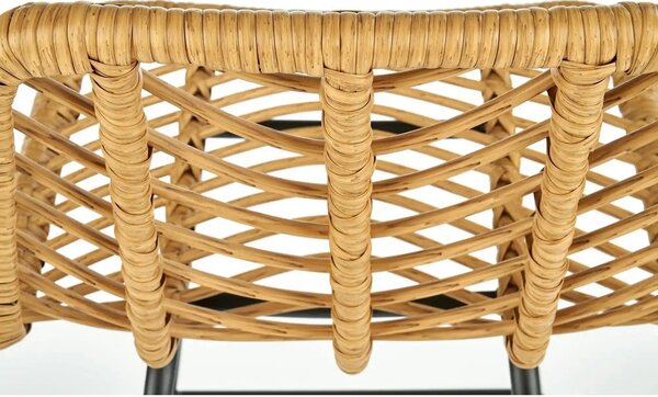 Scaun bar H97, negru/stejar, rattan sintetic/otel, 47x57x113 cm