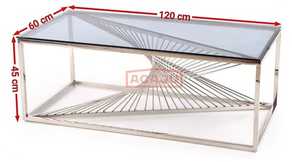 Masuta cafea INFINITY, transparent/argintiu, sticla/otel inoxidabil, 1