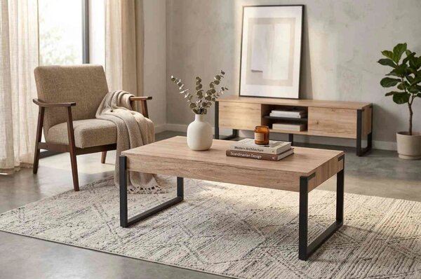 Masuta cafea CAPRI, stejar San Remo/negru, 110x64x42 cm