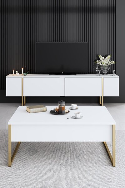 Set mobilier living Luna 1 (alb + auriu). 1073577