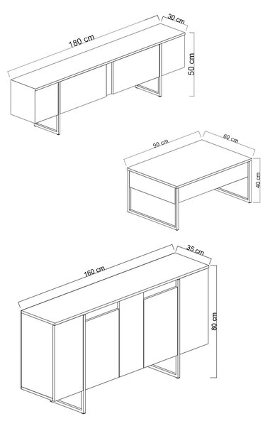 Set mobilier living Luna 1 (antracit). 1073573