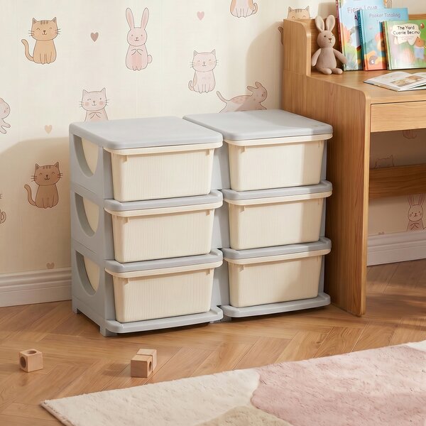 HOMCOM Comodă cu 6 Sertare pentru Copii 3-6 Ani cu Margini Rotunjite, din PP Crem, 75x37x56.5 cm | Aosom Romania